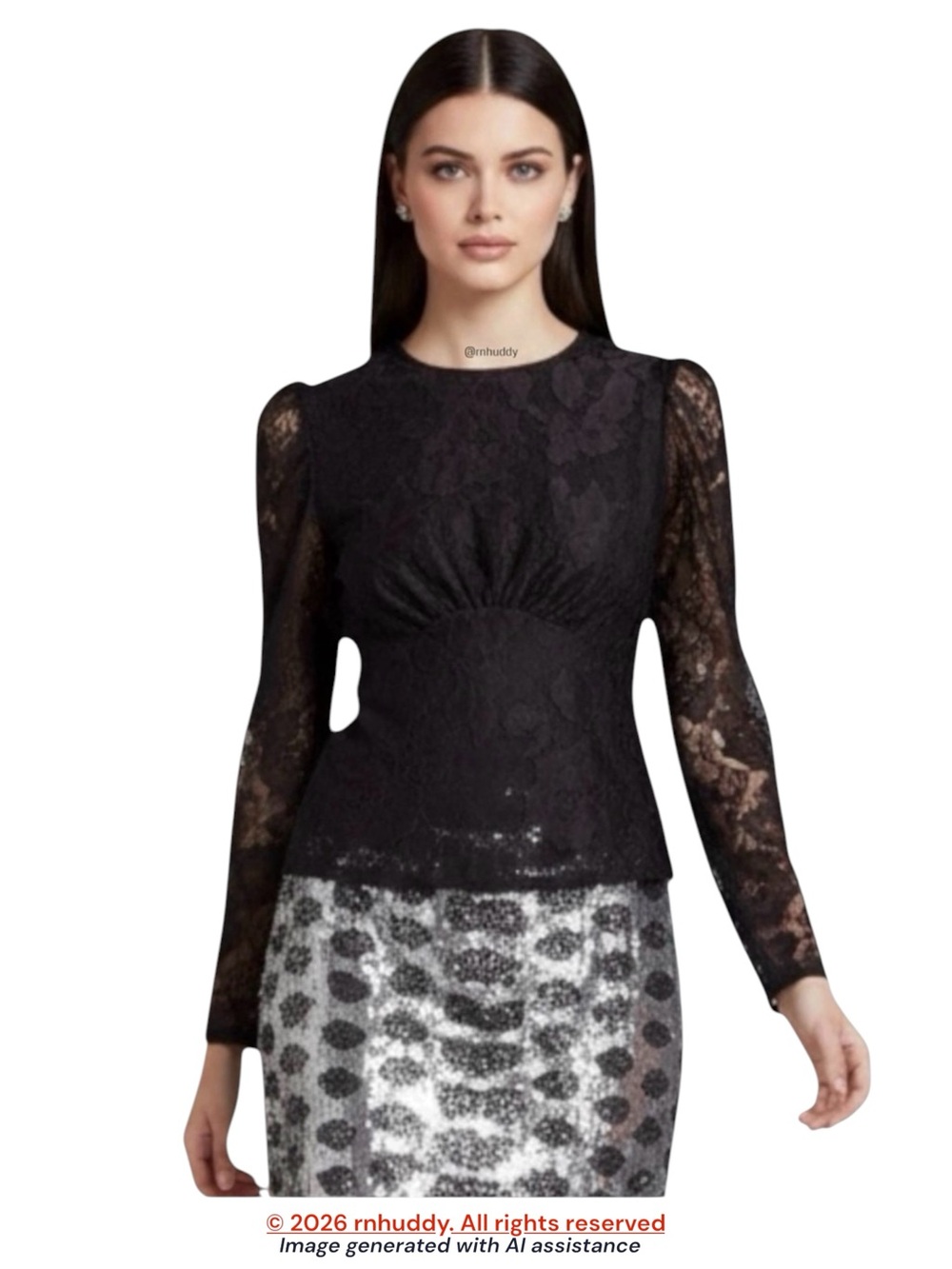 Express XL black lace puff sleeve blouse